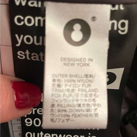 Snowman black down long puffer coat with real fur hood size Large - Picture 11 of 13